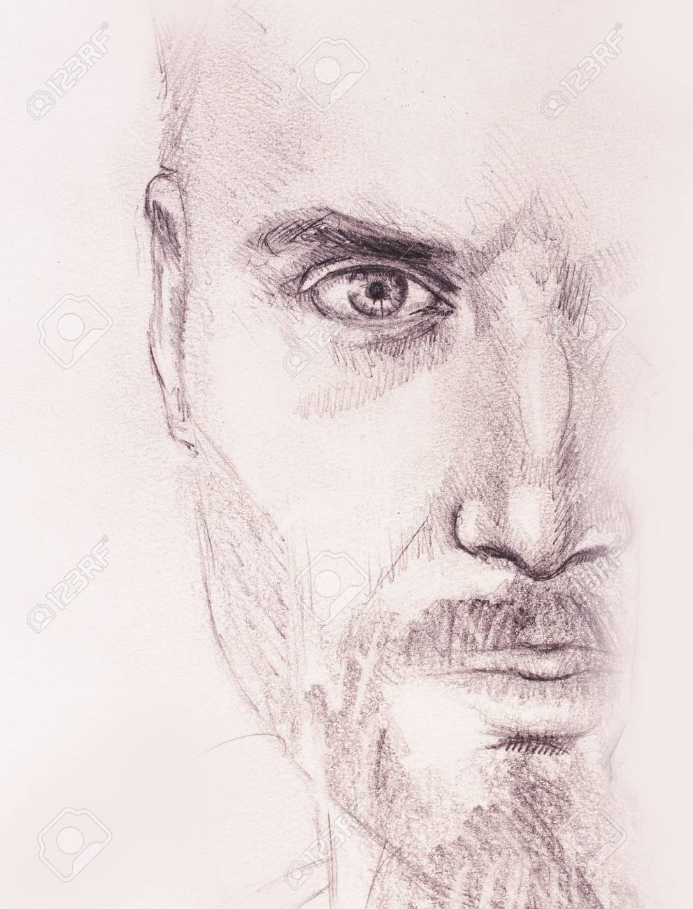 Mystic man pencil drawing on old paper stock photo 76055758