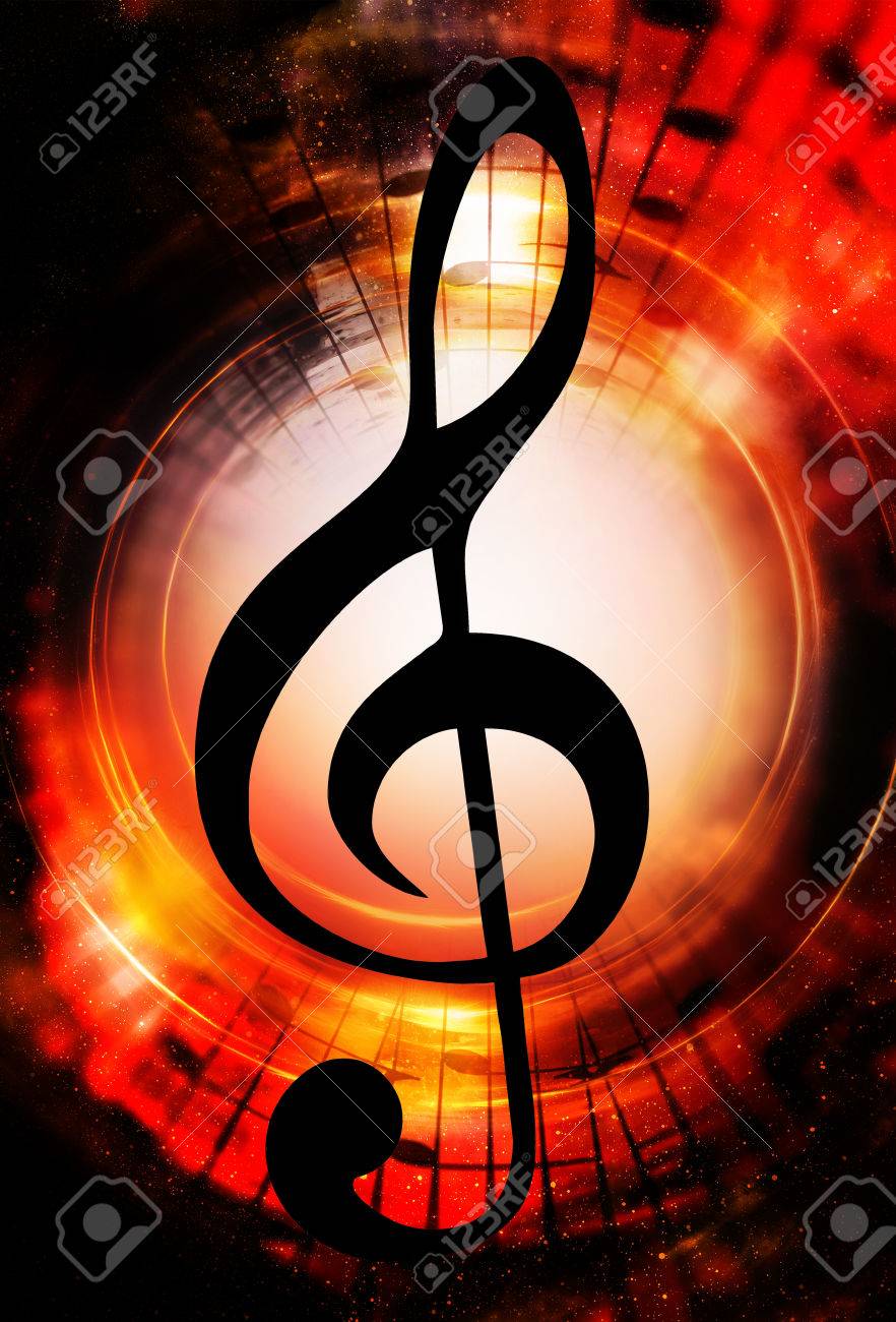 Notes De Musique Et Clef Dans L Espace Avec Des Etoiles Fond De Couleur Abstrait Concept De Musique Banque D Images Et Photos Libres De Droits Image