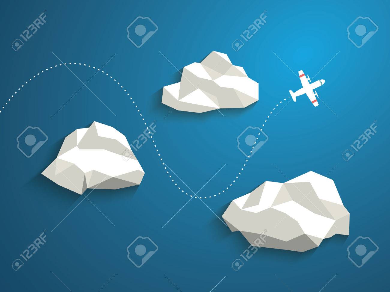 plane and low polygonal clouds on blue sky. infographics or plane and low polygonal clouds on blue sky. infographics or, Presentation templates