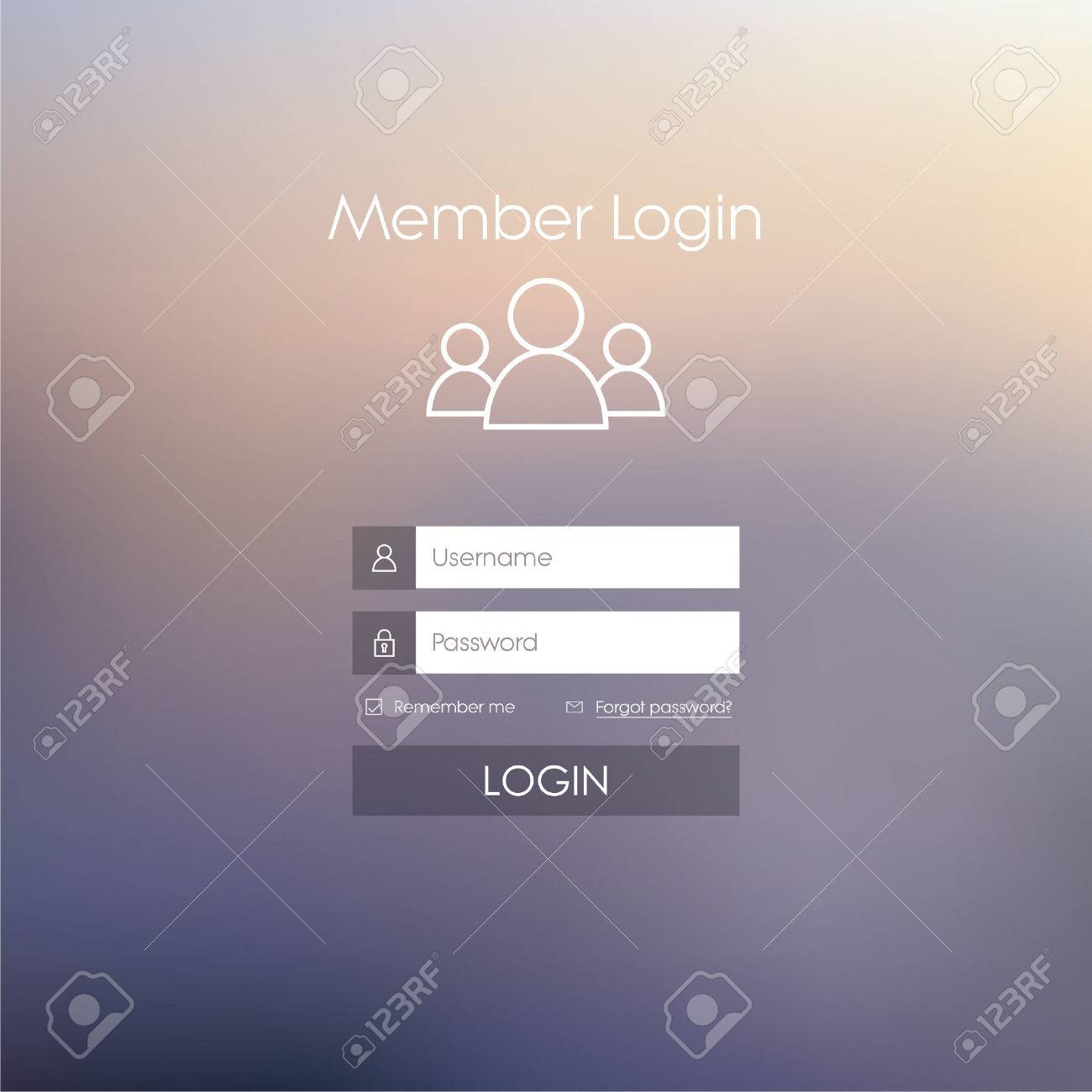 login form menu with simple line icons blurred background website