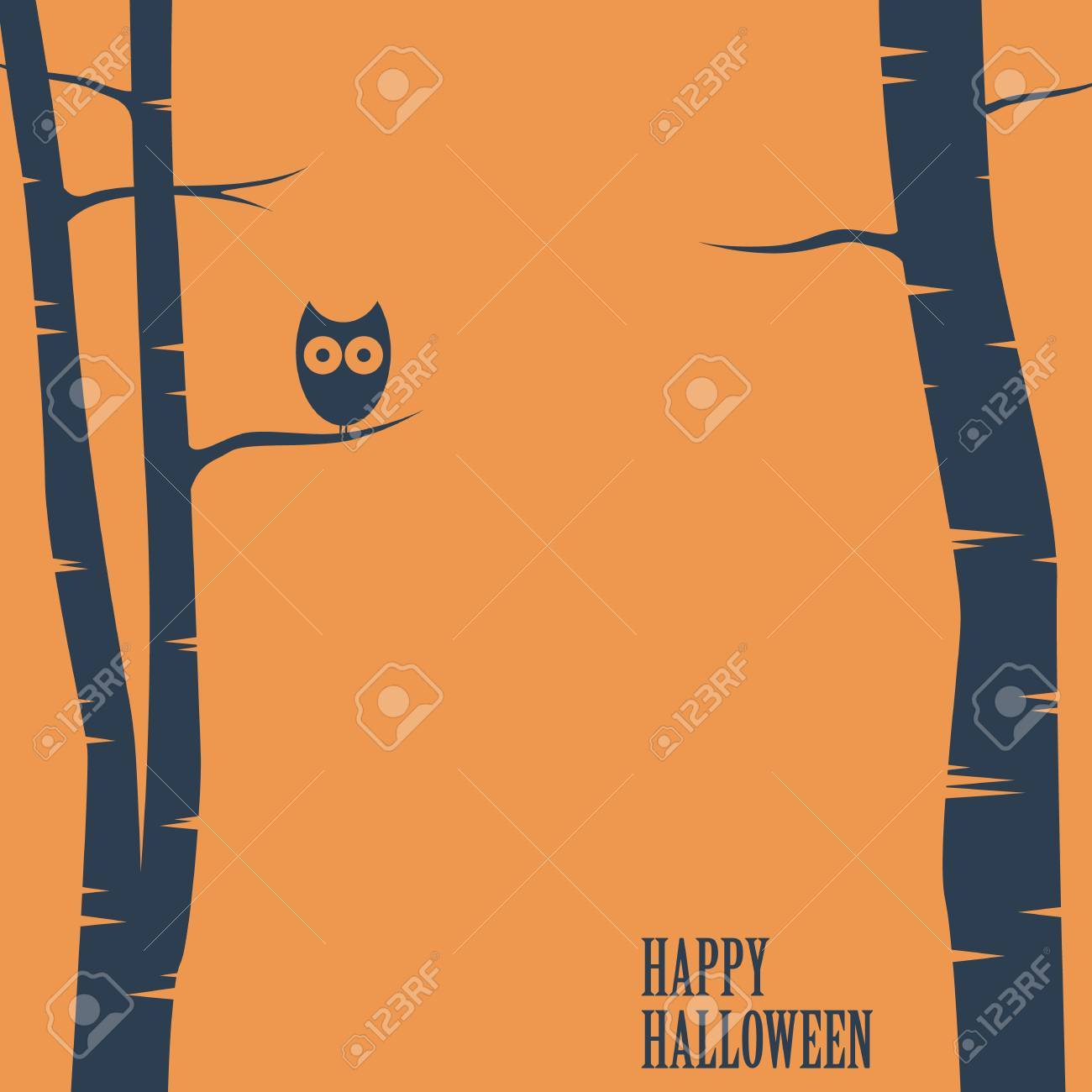 happy halloween card with owl sitting on tree holiday postcard holiday postcard template
