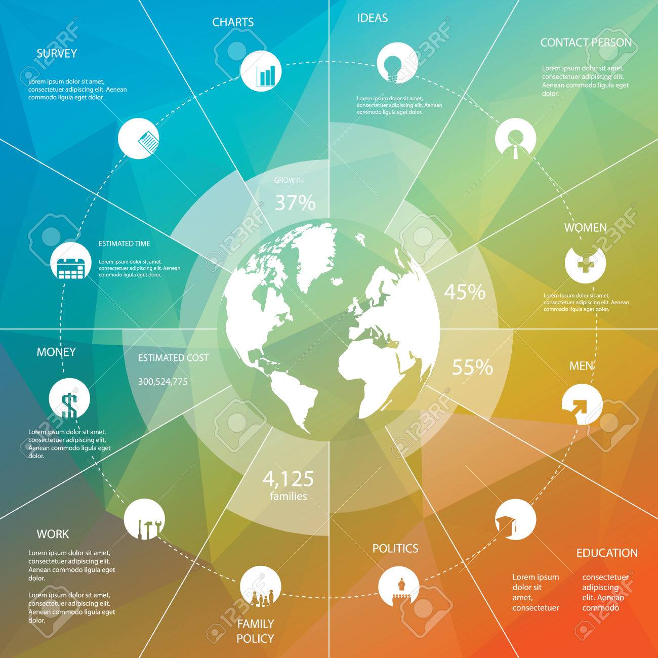 Infographics template with business icons. Statistics data presentation. Menu options on polygonal background. Eps10 vector illustration. - 45155889 Infographics template with business icons. Statistics data presentation. Menu options on polygonal background. Eps10 vector illustration. - 45155889