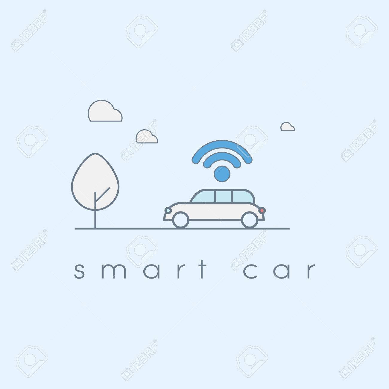 smart car line art icon with wifi symbol future transportation transportation technology