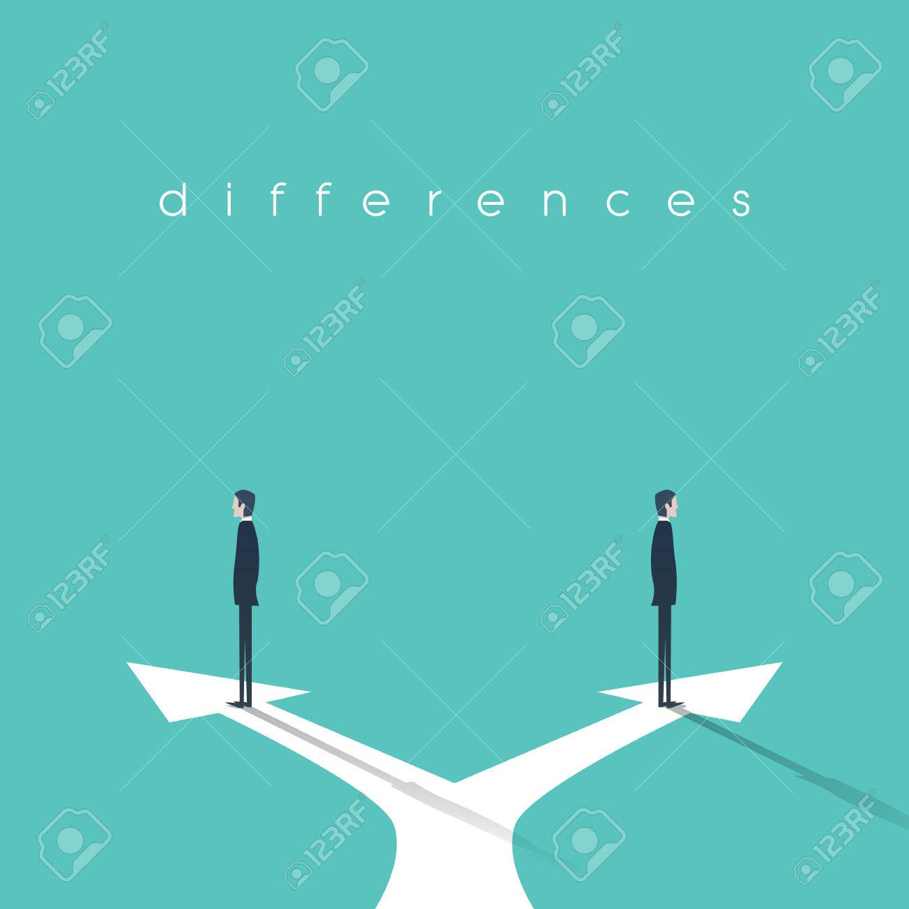 対立 異なった意見および意見の相違のビジネス コンセプトです 反対方向に立っている 2 人のビジネスマン のイラスト素材 ベクタ Image