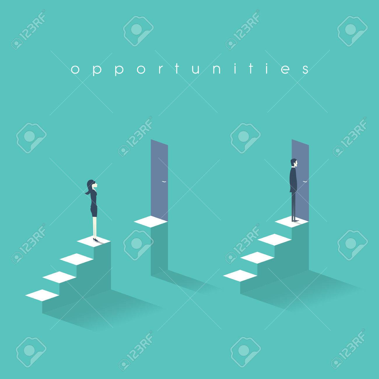 階段の上に扉の前に実業家やビジネスマン立ってと平等な機会ビジネス コンセプトです のイラスト素材 ベクタ Image