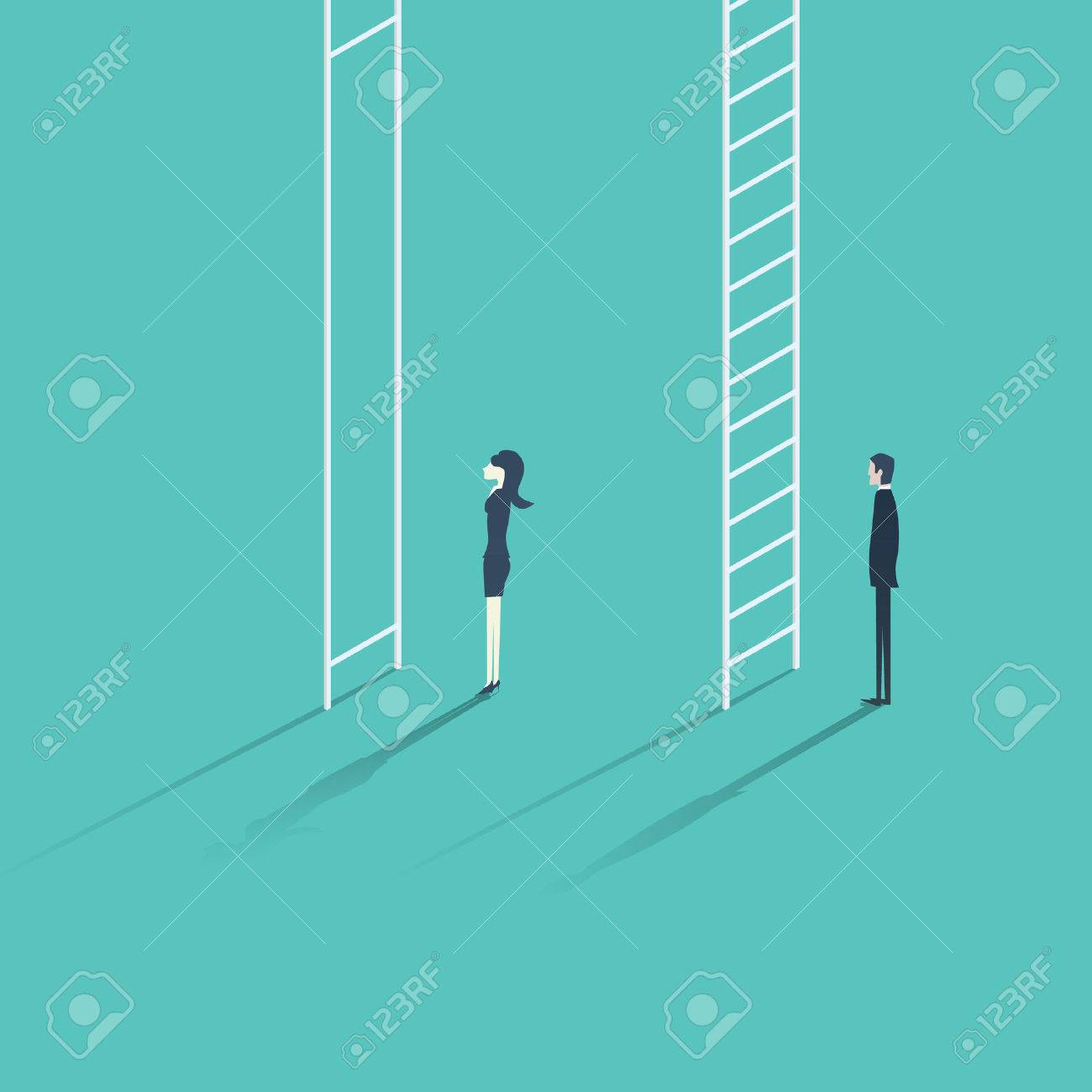 Business woman versus man corporate ladder career concept illustration. Gender inequality issue with different opportunities for males and females. - 57017829 Business woman versus man corporate ladder career concept illustration. Gender inequality issue with different opportunities for males and females. - 57017829