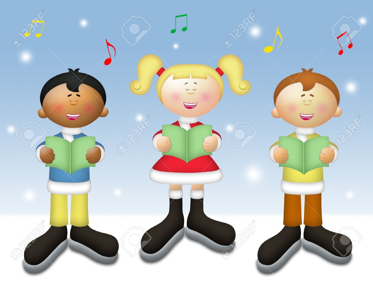 Three kids singing Christmas carols in winter setting. - 8365527 Three kids singing Christmas carols in winter setting. - 8365527