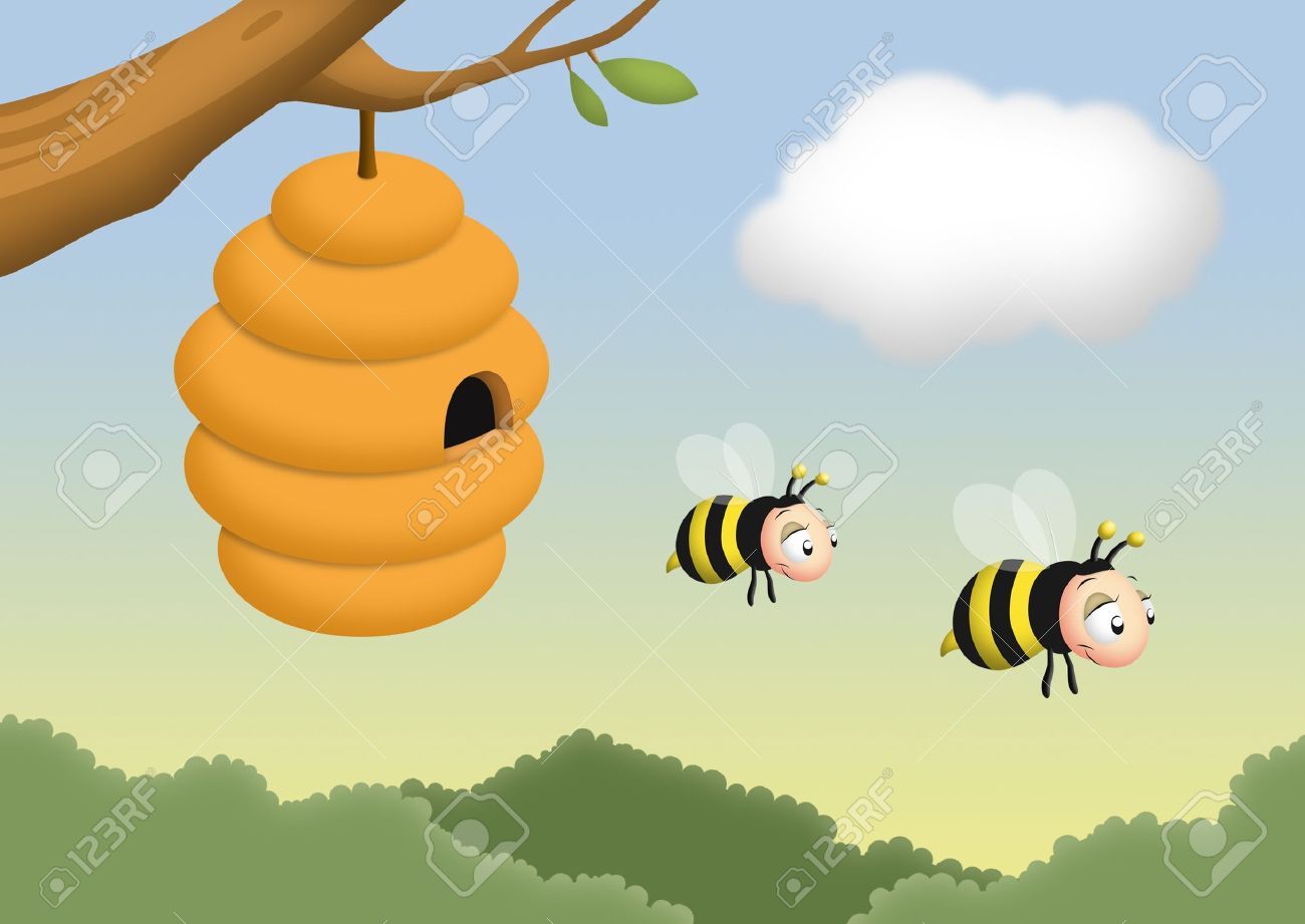 Beehive on a tree with bees leaving it. - 10412353 Beehive on a tree with bees leaving it. - 10412353