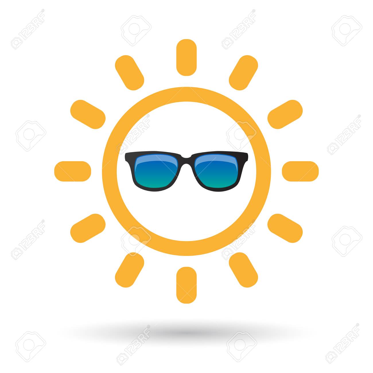 サングラスのアイコンで隔離されたライン アート太陽アイコンのイラスト のイラスト素材 ベクタ Image