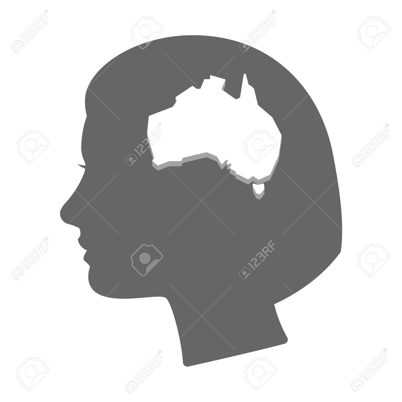 孤立した女性の頭の図のシルエットのオーストラリアの地図とアイコンのイラスト素材 ベクタ Image
