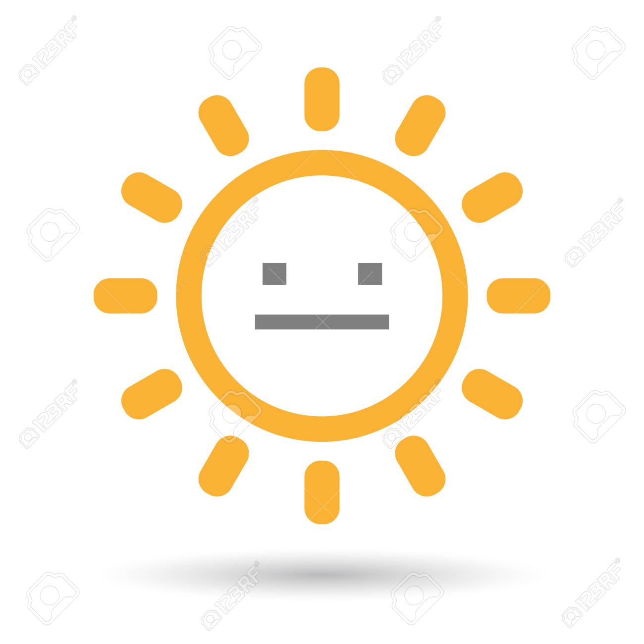 テキストの無表情な顔と隔離されたライン アート太陽アイコンのイラストのイラスト素材 ベクタ Image