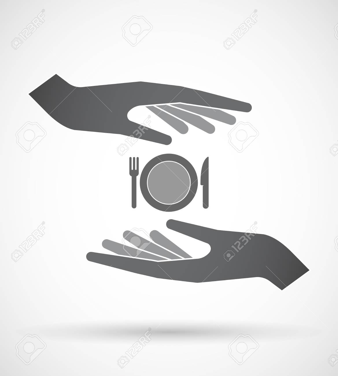 手の保護やお皿 ナイフとフォークのアイコンを与えることの孤立したペアのイラスト のイラスト素材 ベクタ Image