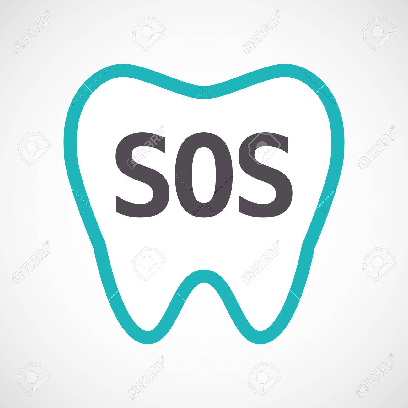Sos のテキストと隔離されたライン アート歯のイラストのイラスト素材 ベクタ Image Sos のテキストと隔離されたライン アート歯のイラストのイラスト素材 ベクタ Image