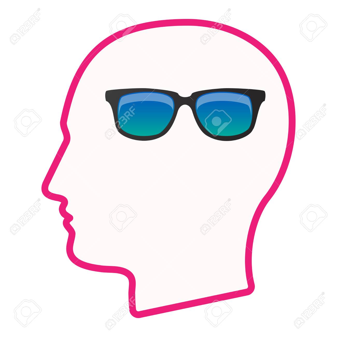 サングラスのアイコンで隔離されたライン アート男性ヘッドのイラストのイラスト素材 ベクタ Image