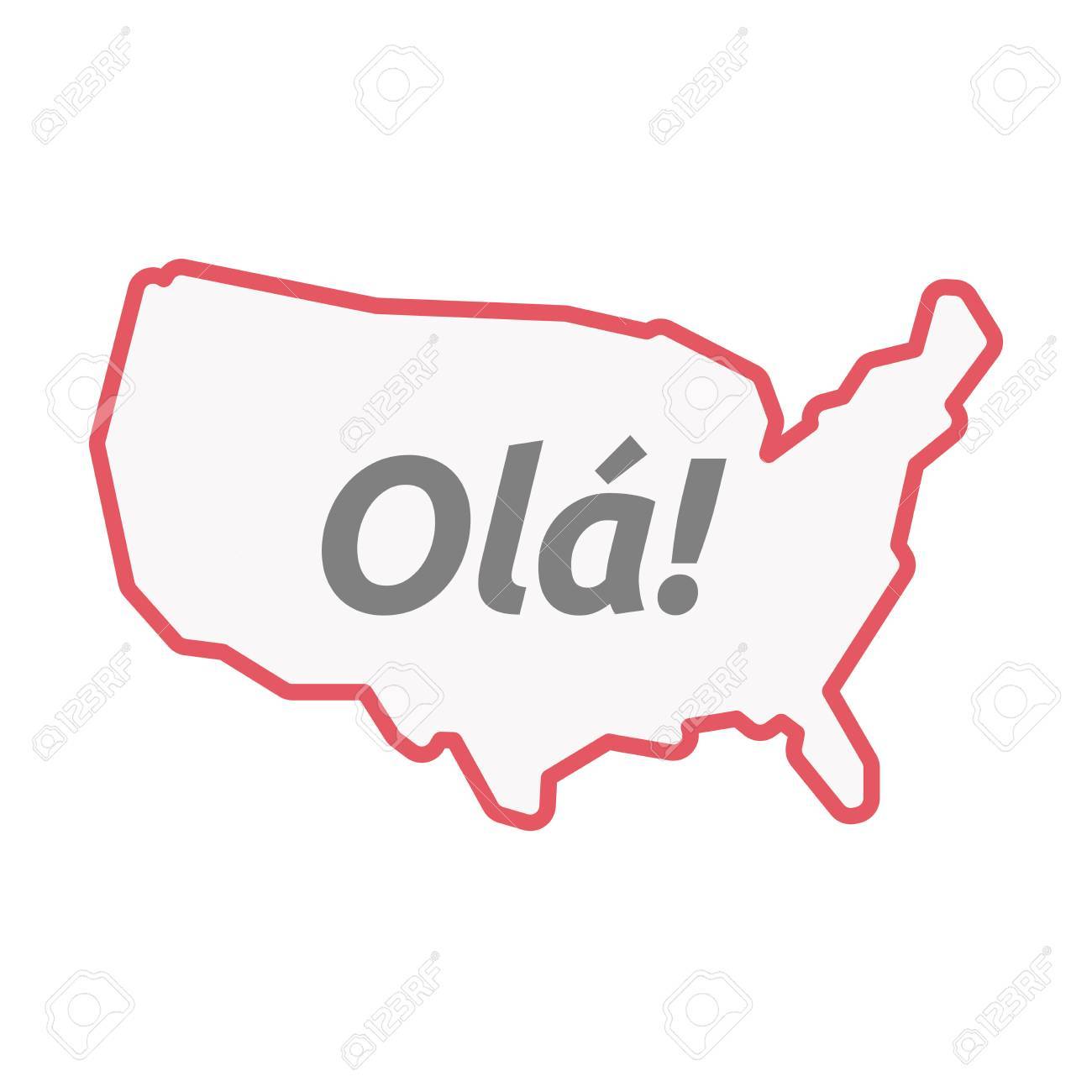 こんにちはというテキスト分離アメリカ合衆国行美術地図のイラスト ポルトガル語でのイラスト素材 ベクタ Image