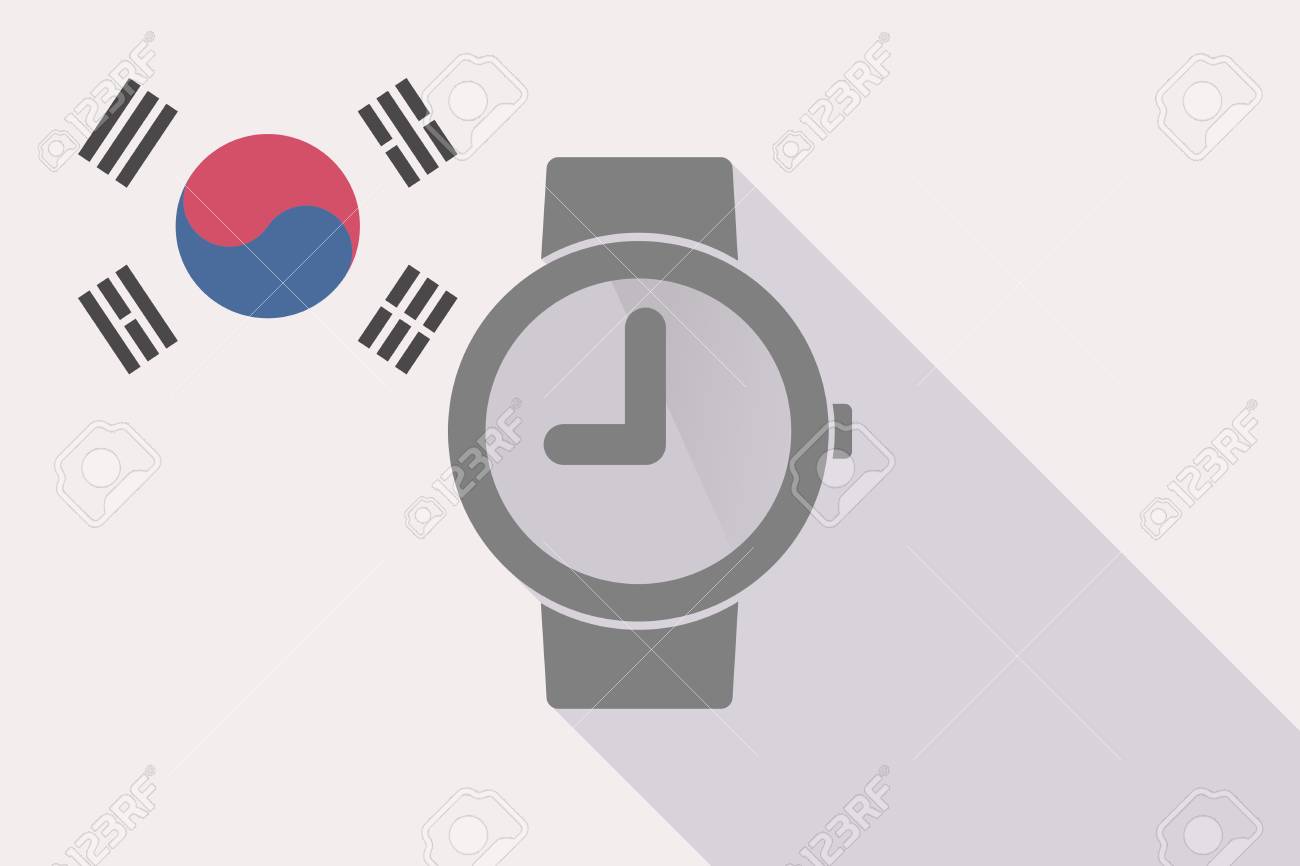腕時計と長い影韓国国旗のイラストのイラスト素材 ベクタ Image