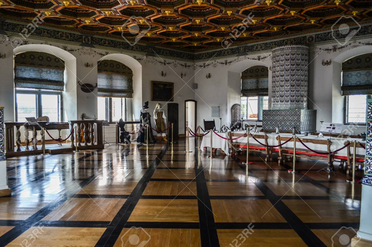 Dining Room In The Castle With Table Chairs And Kitchen Appliances
