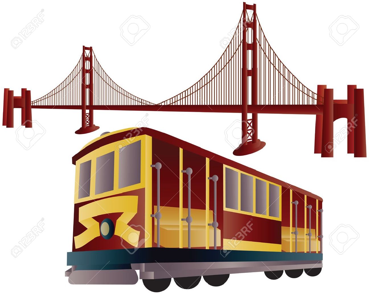 San Francisco Cable Car Trolley and Golden Gate Bridge Illustration - 13370032 San Francisco Cable Car Trolley and Golden Gate Bridge Illustration - 13370032