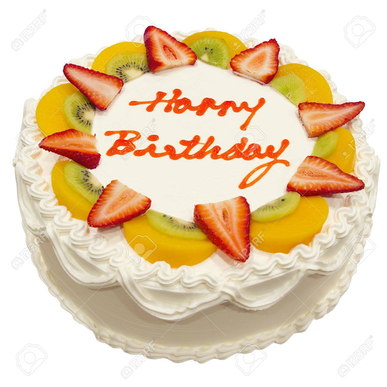 Heureux Anniversaire Gateau Aux Fruits Frais Isole Sur Fond Blanc Banque D Images Et Photos Libres De Droits Image