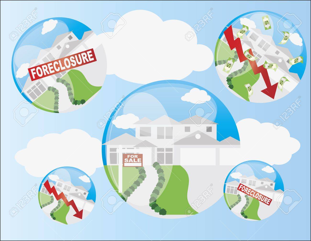 抵当流れおよび家の価値の矢印図不動産住宅バブルのイラスト素材 ベクタ Image