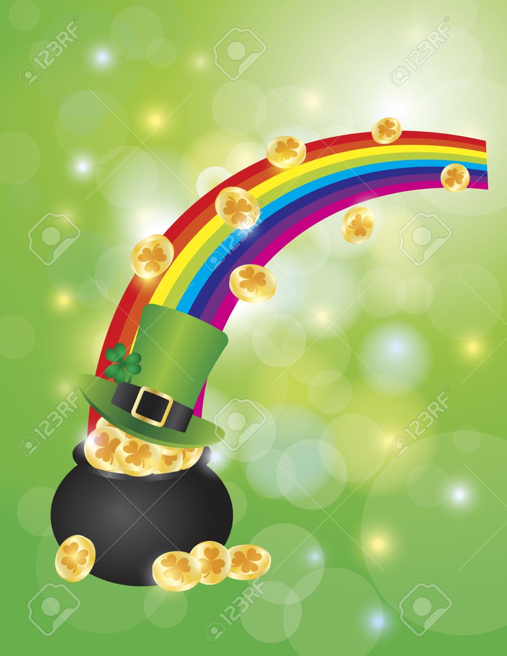Uncategorized Leprechaun Background st patricks day pot of gold and leprechaun hat with sparkles bokeh background illustration stock
