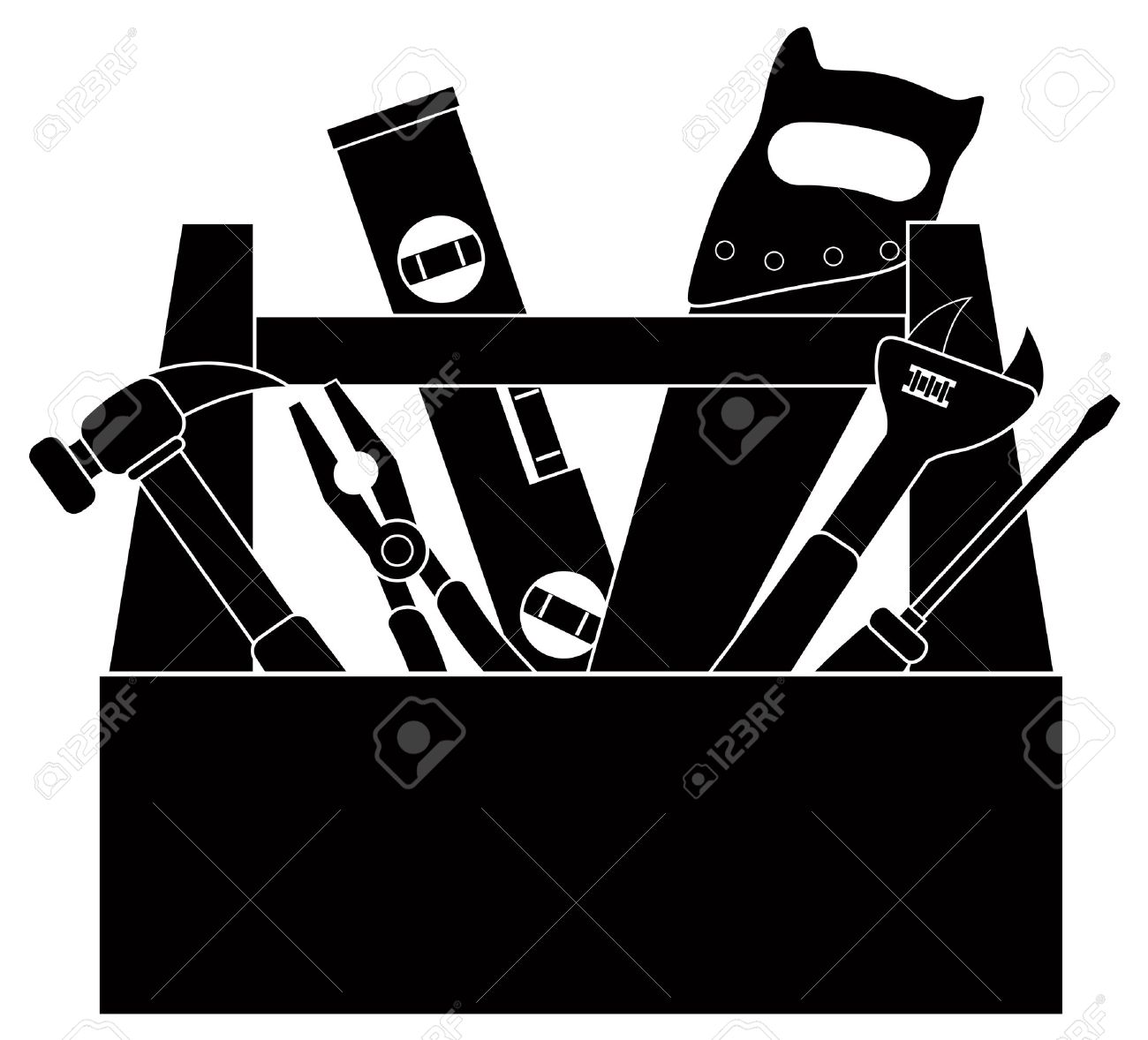 Construction Carpentry Tools Hammer Level Wrench Pliers Wood Royalty Free Cliparts Vectors And Stock Illustration Image