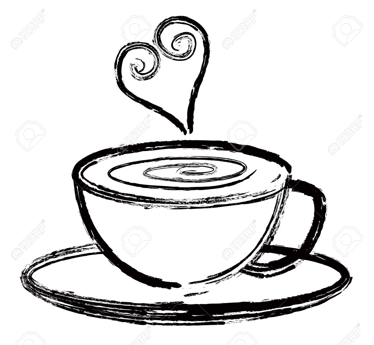 白背景イラストに分離された愛抽象墨ブラシとコーヒーのカフェラテ エスプレッソのカップのイラスト素材 ベクタ Image 白背景イラストに分離された愛抽象墨ブラシとコーヒーのカフェラテ エスプレッソのカップのイラスト素材 ベクタ Image