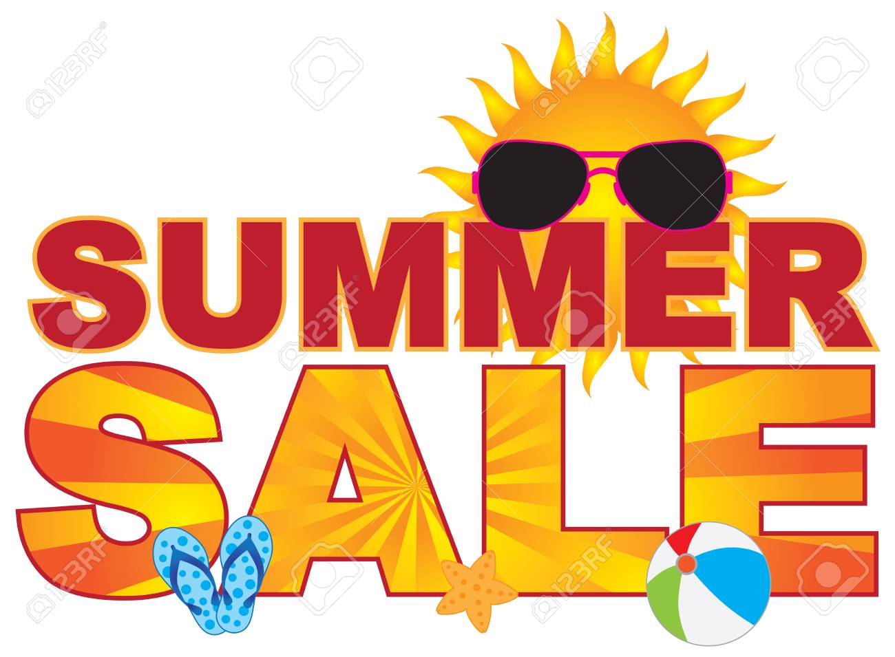 summer sale retail store sign banner with sunglasses flip flop