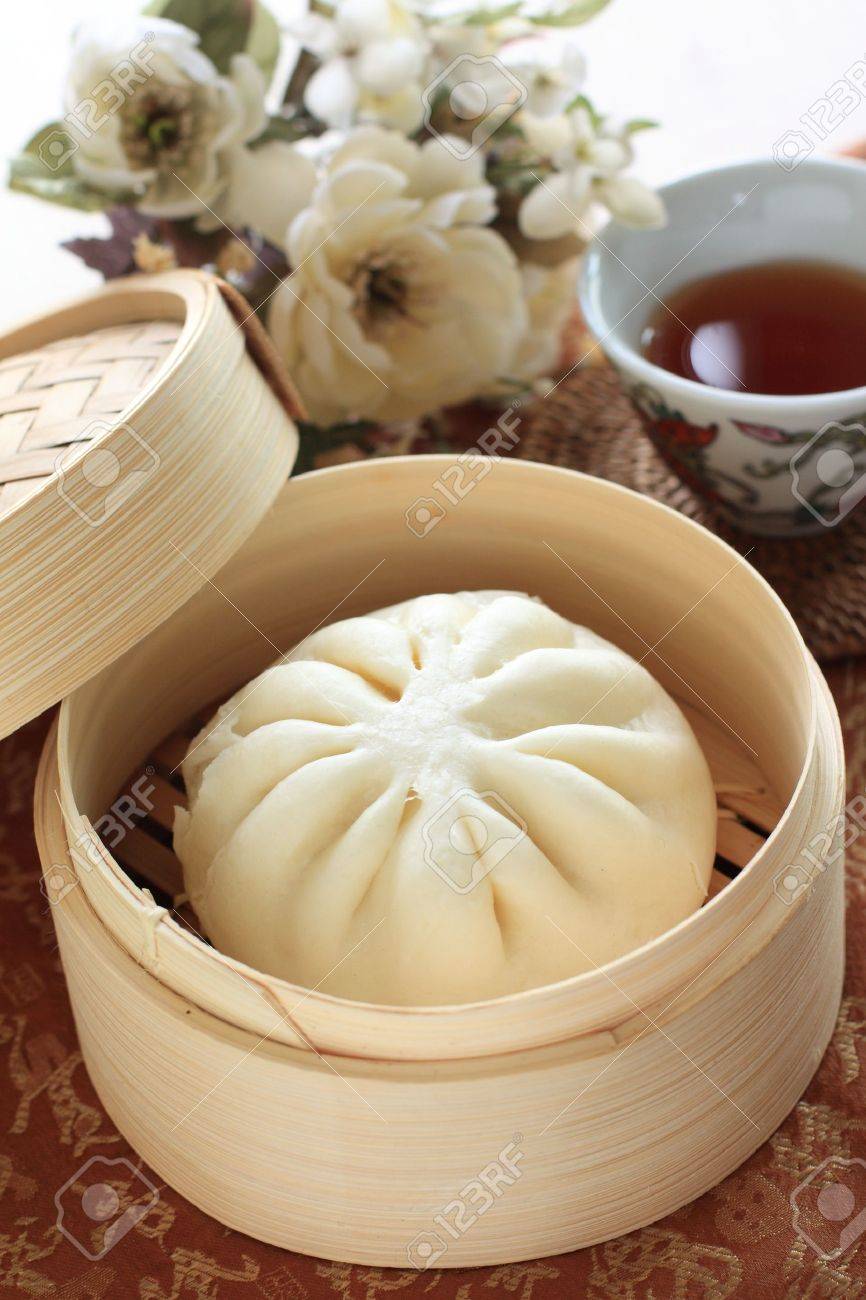 chinese dimsum steamed bun in bamboo steamer stock photo picture