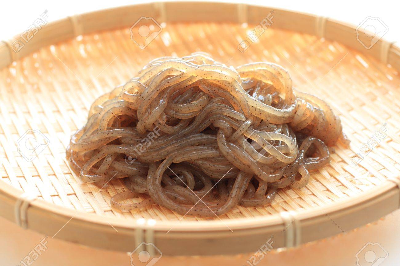 Japanese Food, Konnyaku Noodles On Bamboo Basket Stock Photo, Picture And  Royalty Free Image. Image 18235555.