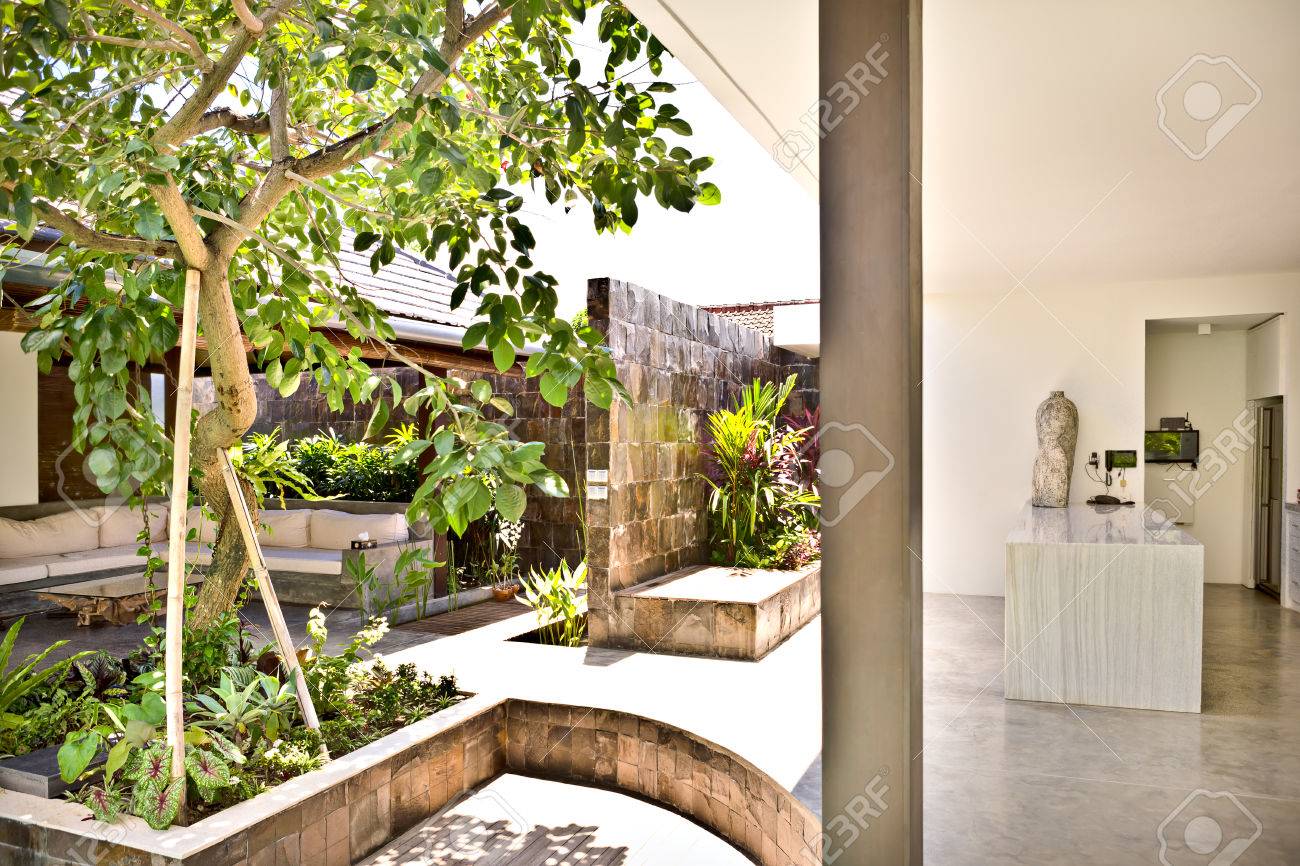 Outdoor Patio Area With Trees In The Garden Attached To The Luxury Stock Photo Picture And Royalty Free Image Image 59747398