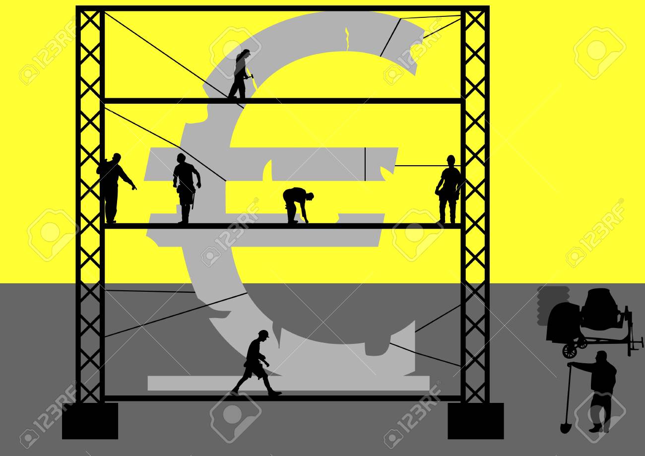 黄色の背景でユーロの再構築のイラスト のイラスト素材 ベクタ Image