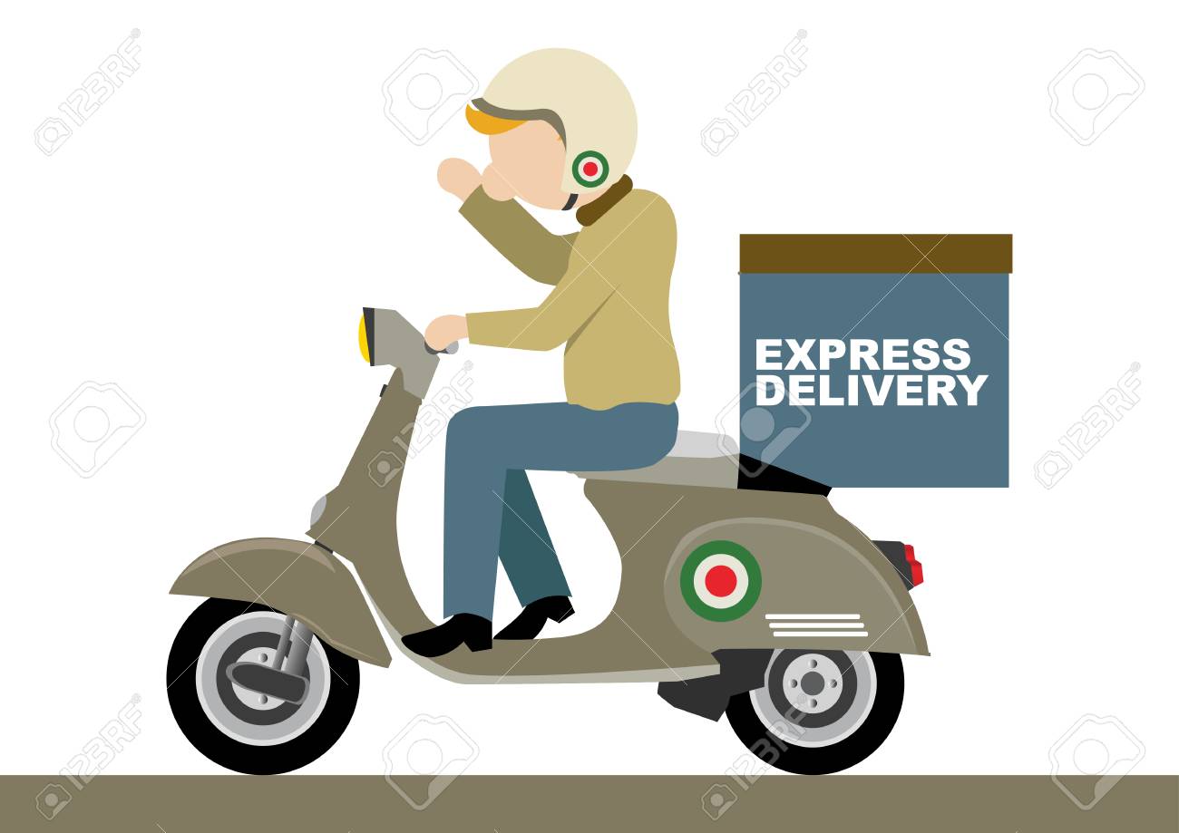 スクーターで配達人の単純なビジネス漫画イラストのイラスト素材 ベクタ Image