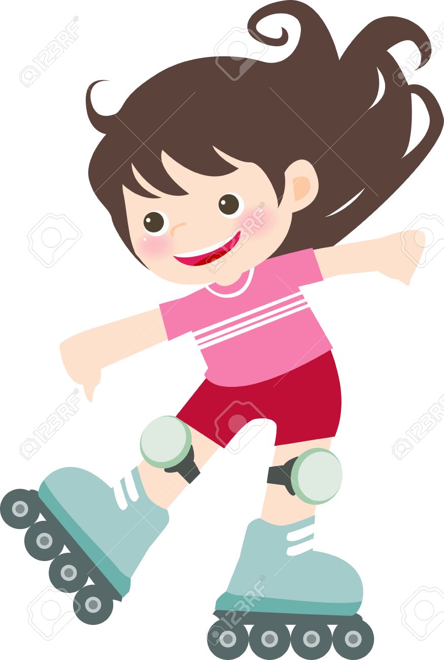 インライン スケートのかわいい女の子のイラストのイラスト素材 ベクタ Image