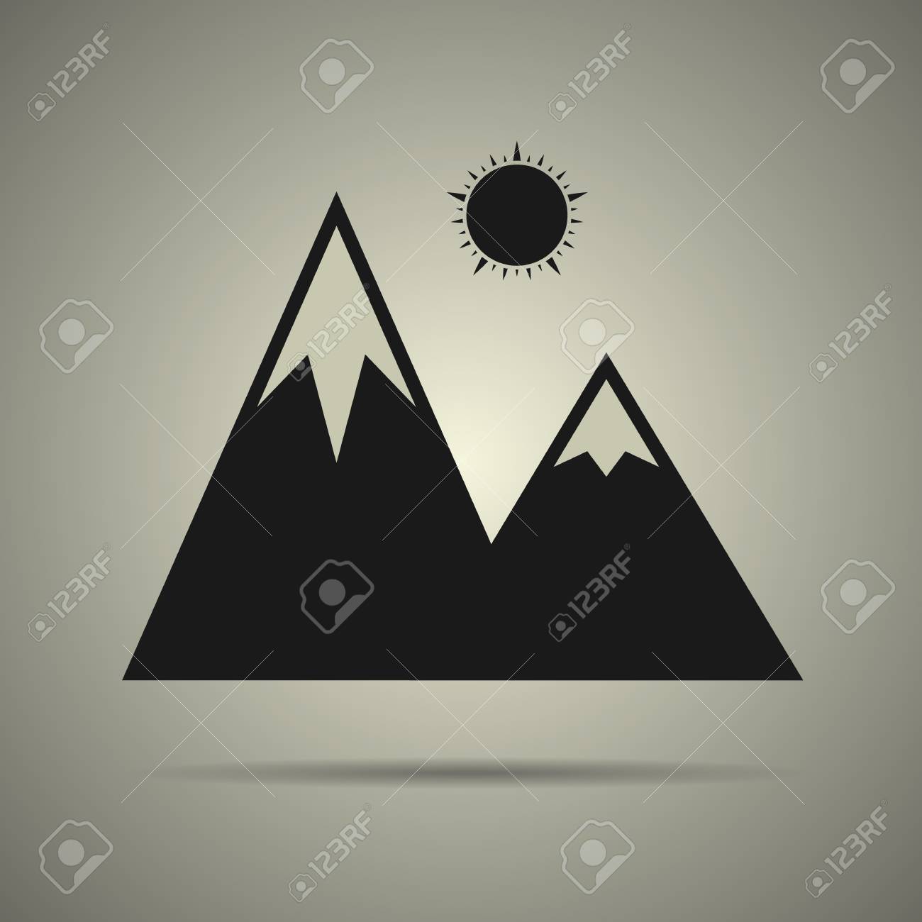 太陽アイコン 黒と白のスタイル 分離と山のイラスト素材 ベクタ Image