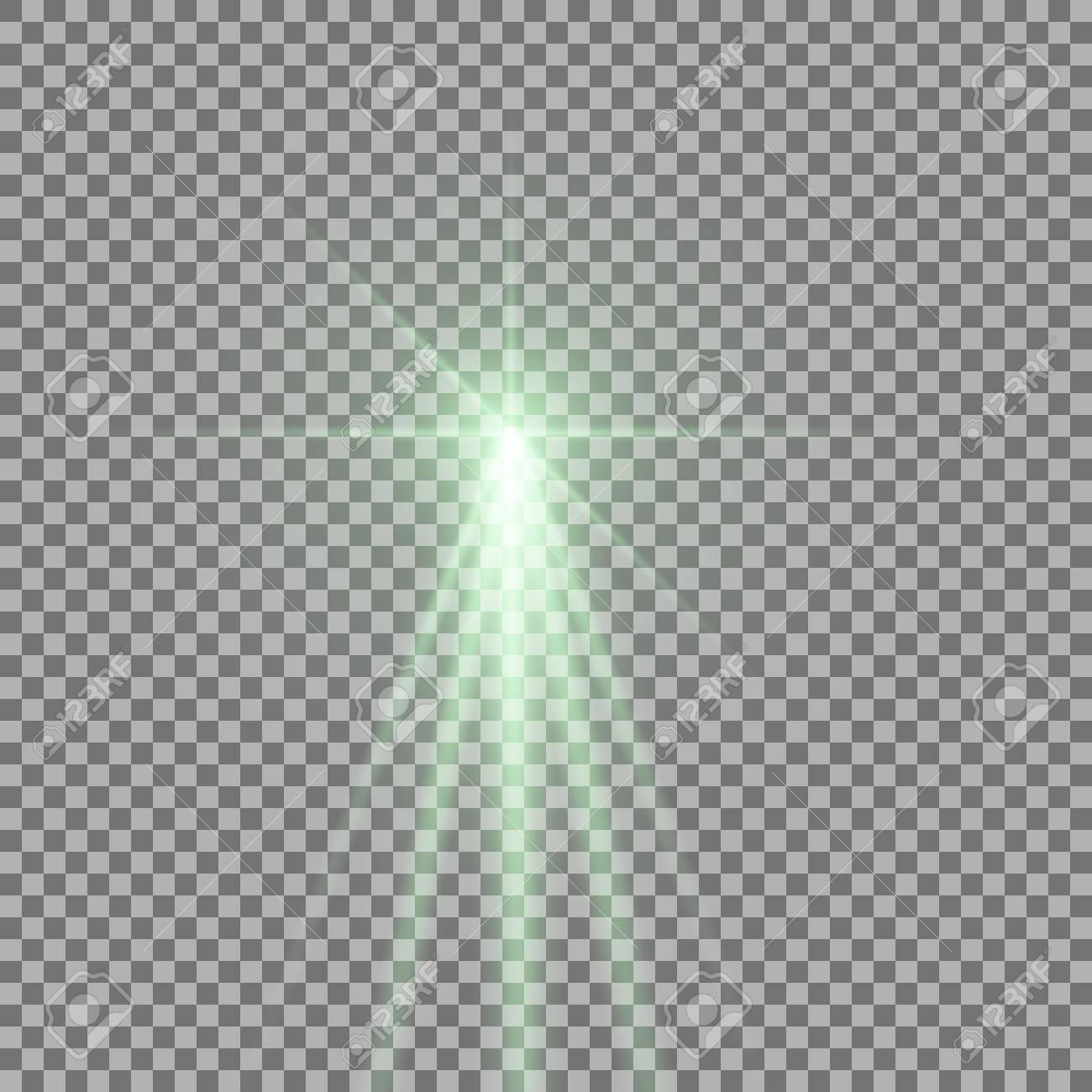 透明な背景にグレアを持つ光 透明感のある太陽光線 ビーム レンズフレア 緑色 のイラスト素材 ベクタ Image