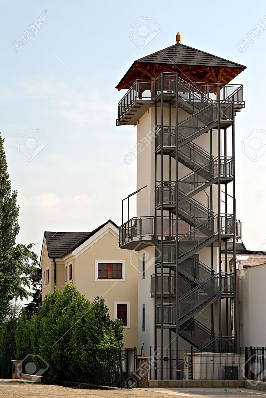 Tower With Metal Outside Staircases And Wooden Roof Stock Photo Picture And Royalty Free Image Image 4732451