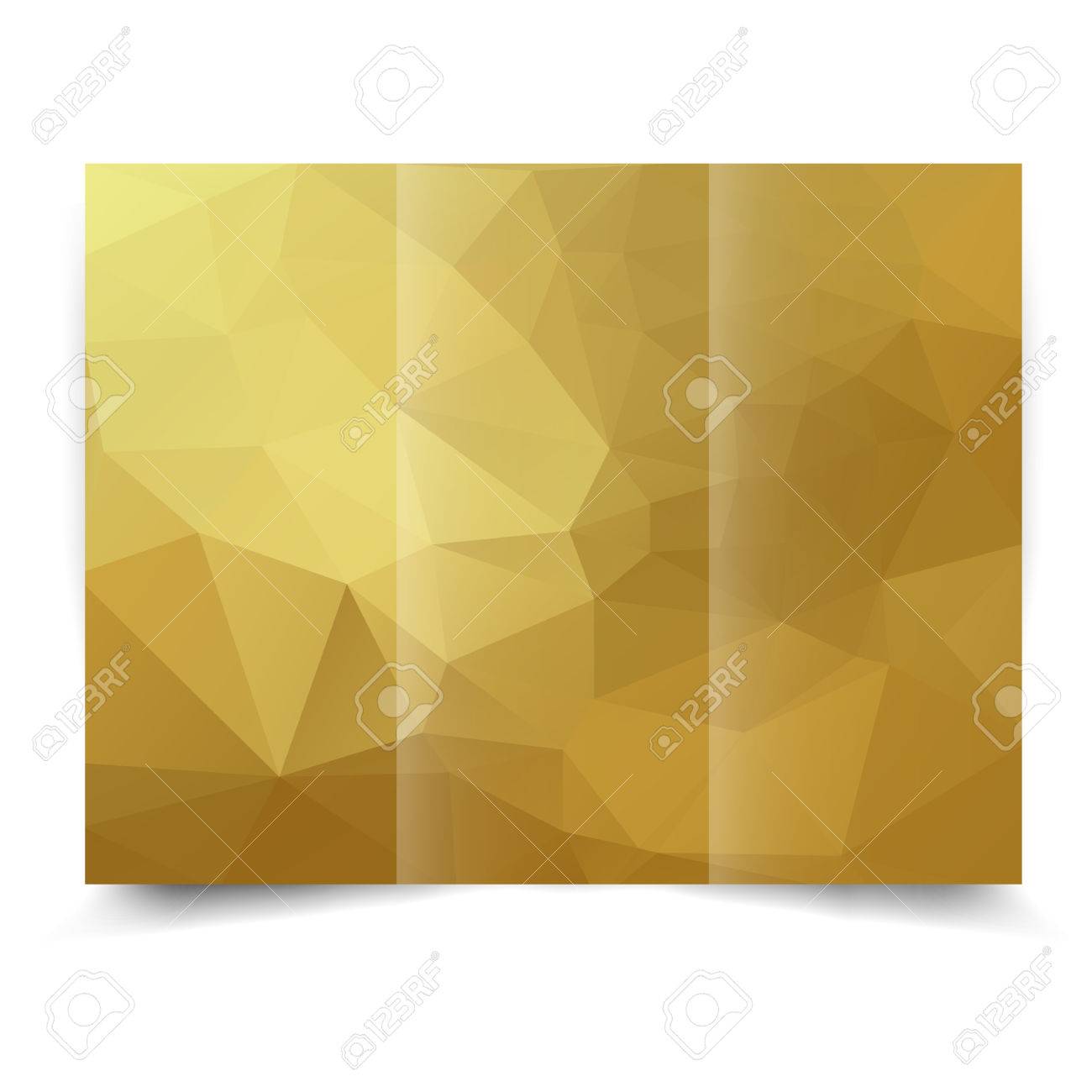 gold tri fold brochure design template with abstract geometric tri fold background