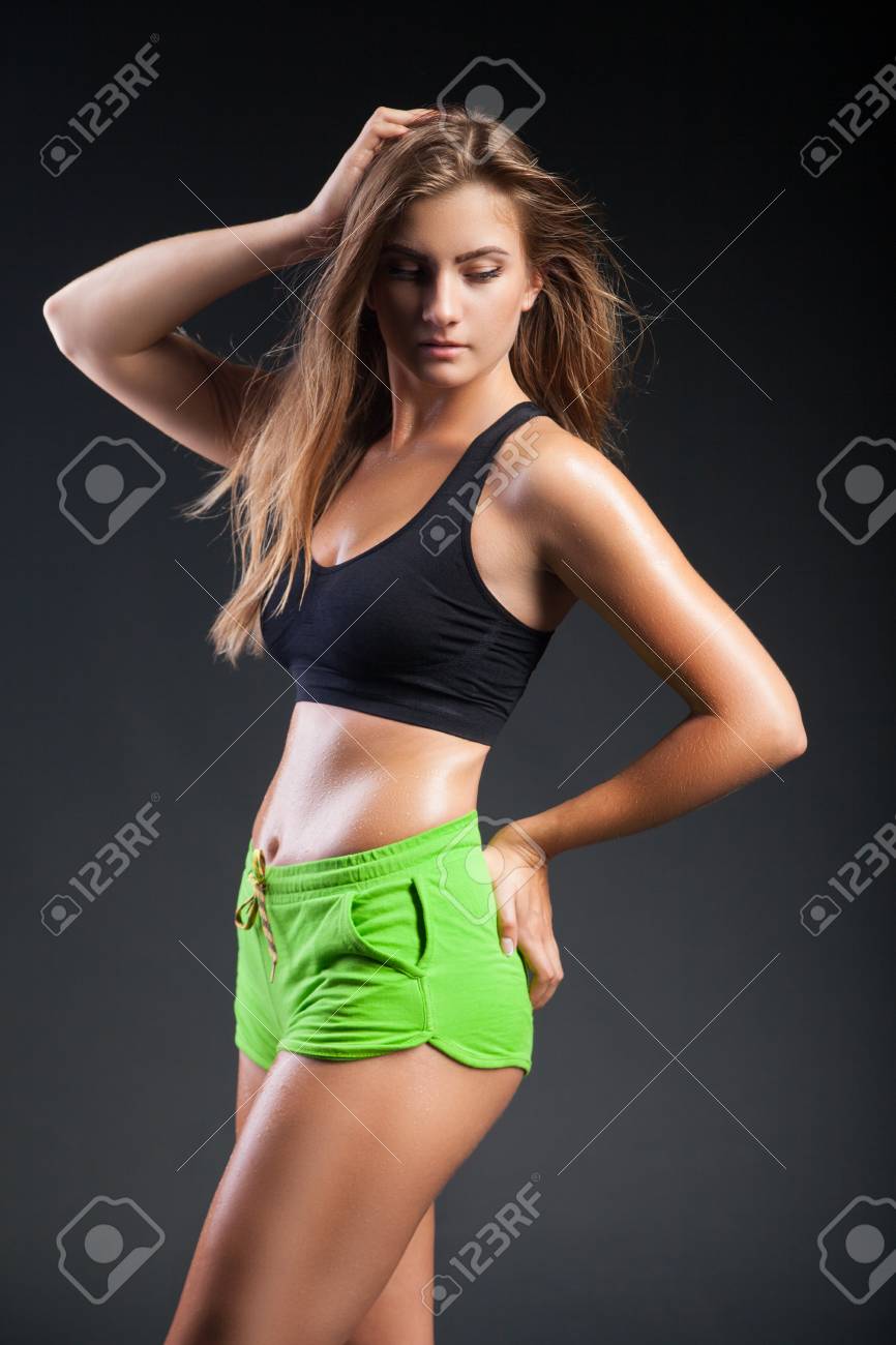 Girl wearing gym shorts Clearance