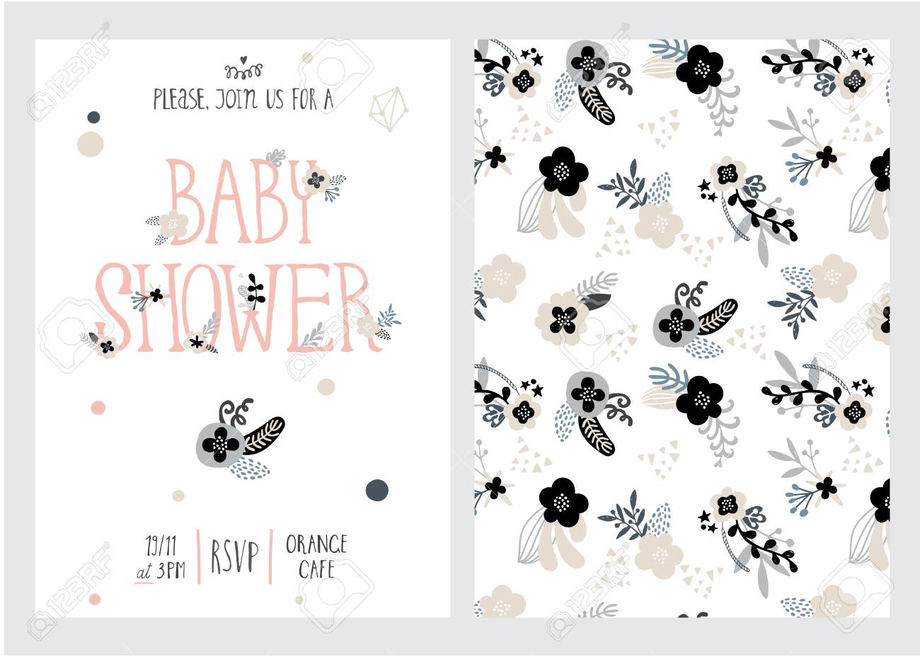 baby shower girl and boy posters vector templates vintage style boy and girl templates
