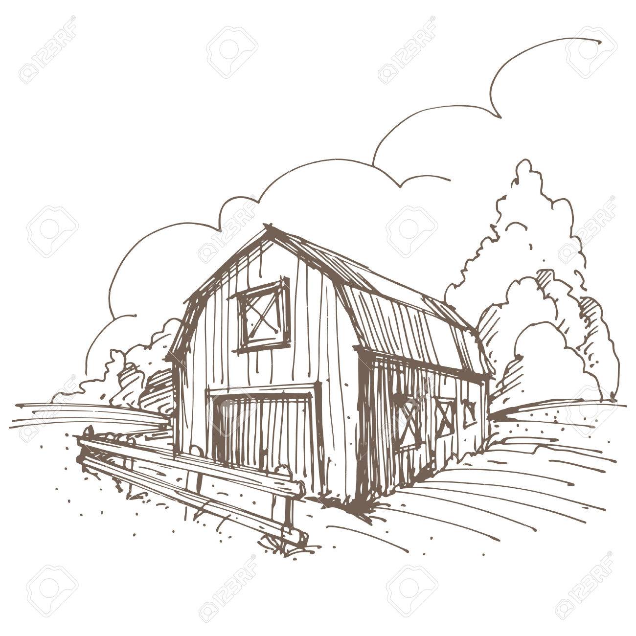 Farm Barn Drawing hand drawn illustration of a farm. royalty free cliparts, vectors Farm Barn Drawing hand drawn illustration of a farm. royalty free cliparts, vectors