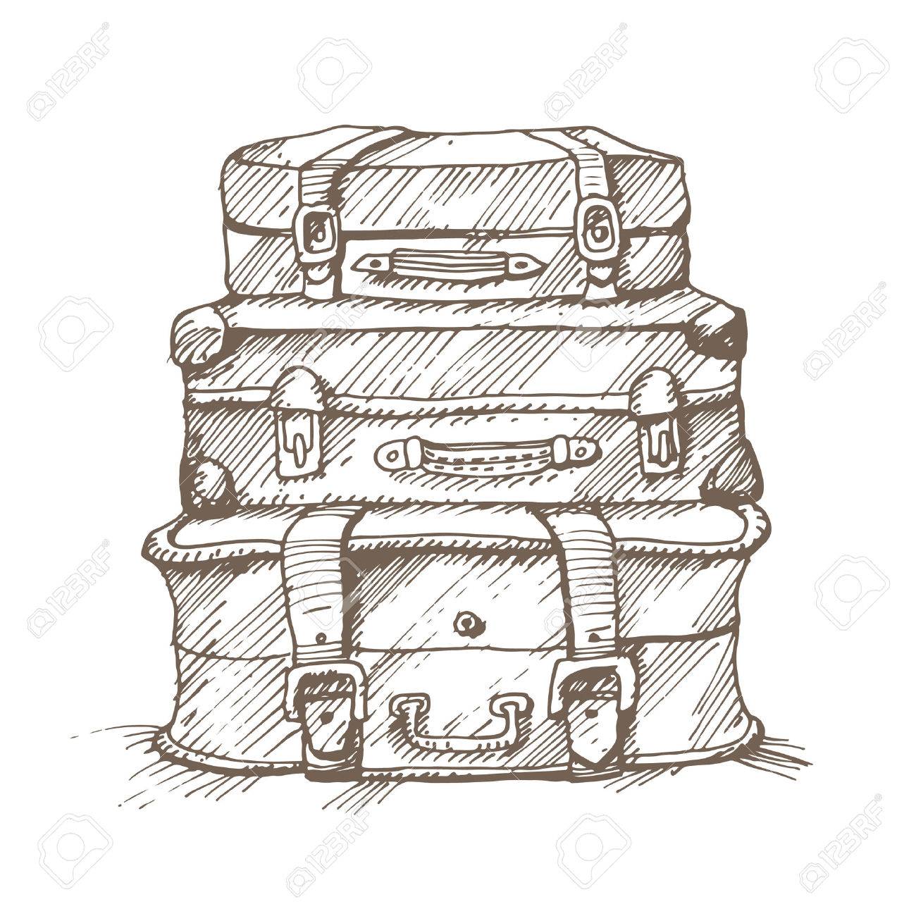Hand drawn illustration of a stack of suitcases. - 30596610 Hand drawn illustration of a stack of suitcases. - 30596610