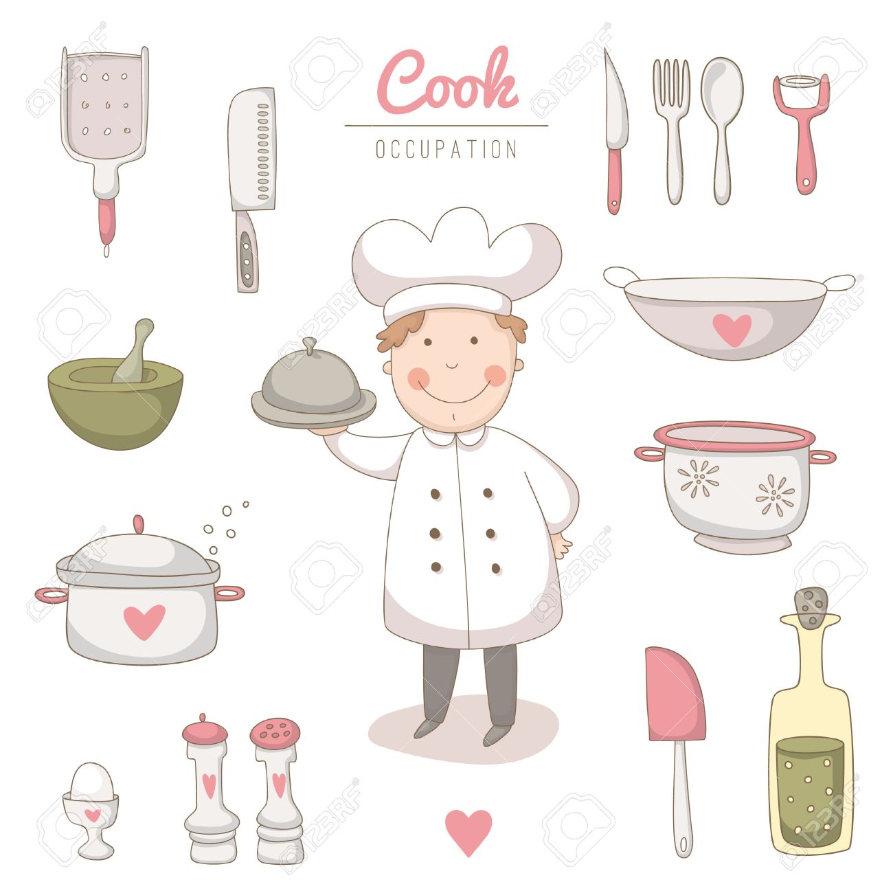 非常にかわいいコックと設定調理器具のセット 透明度なし グラデーション のイラスト素材 ベクタ Image 非常にかわいいコックと設定調理器具のセット 透明度なし グラデーション のイラスト素材 ベクタ Image