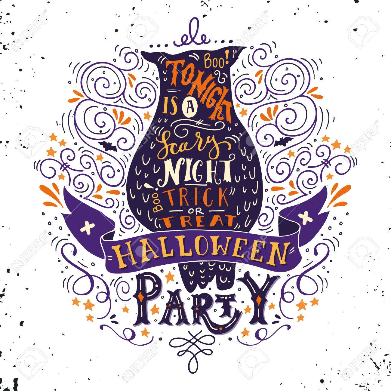 Cartel Del Partido De Halloween Con Un Viejo Búho Letras De La Mano Banner Y Adornos Esta Noche Es Una Fiesta Muy Asustadizo Truco O Trato Esta Ilustración Se Puede Utilizar Como