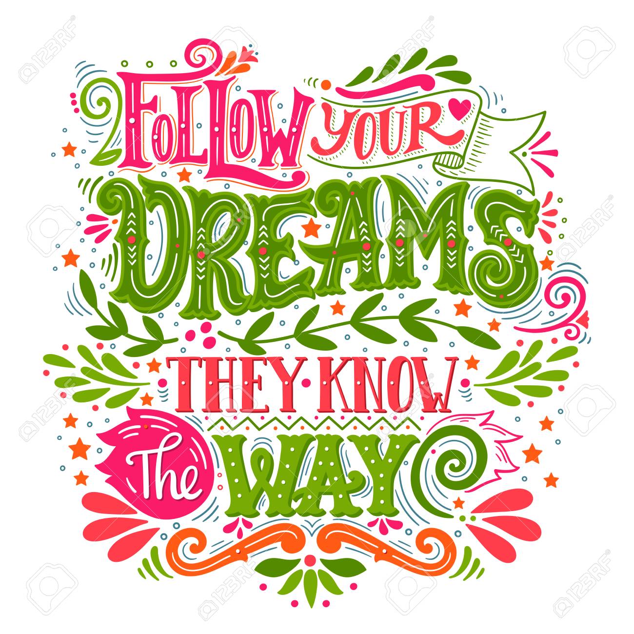 Suis Tes Reves Ils Connaissent Le Chemin Citation Inspiree Hand Drawn Illustration Vintage Avec Des Elements Main Lettrage Et La Decoration Clip Art Libres De Droits Vecteurs Et Illustration Image