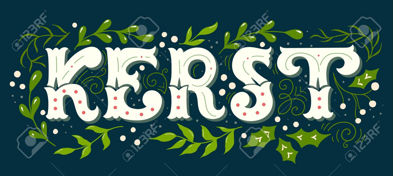 Auguri Di Buon Natale Olandese.Vettoriale Kerst Parola Olandese Per Natale Immagine Di Festa Invernale Disegnata A Mano Scritte Di Natale Con Elementi Di Design Decorativo Questa Illustrazione Puo Essere Utilizzata Come Biglietto Di Auguri Poster