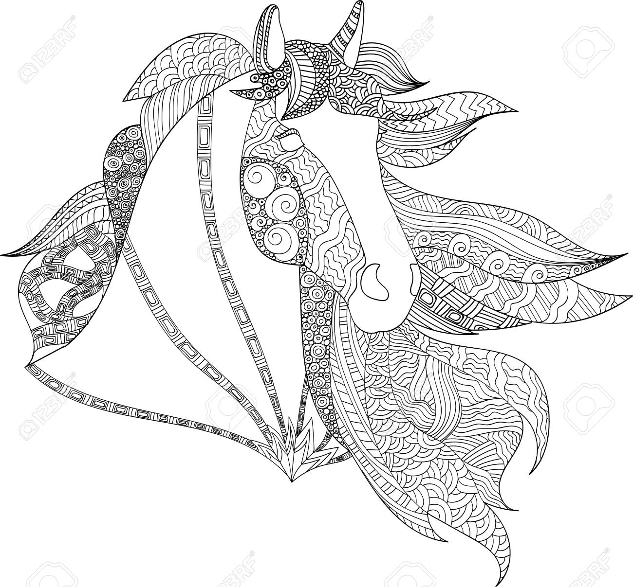 Drawing Horse Style For Coloring Book Tattoo Shirt Design