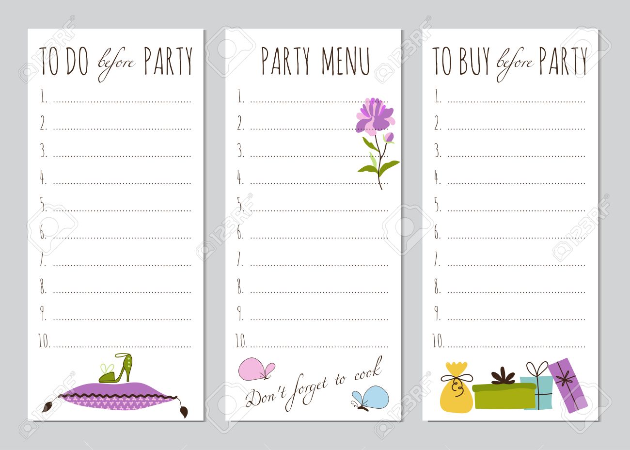 ベクトル セット姫とリストを行うパーティ要素 かわいいチェックリスト イベント デザインのグリーティング カード 招待状 ギフト装飾 文房具 スクラップブッ キング その他 のイラスト素材 ベクタ Image