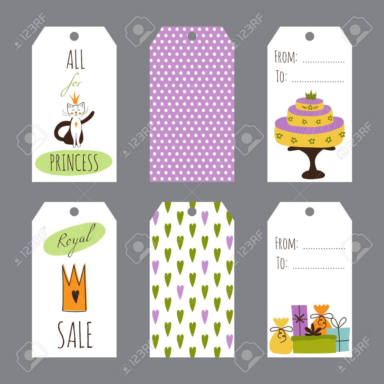 vector princess party set of tag templates cute collection for party tags templates