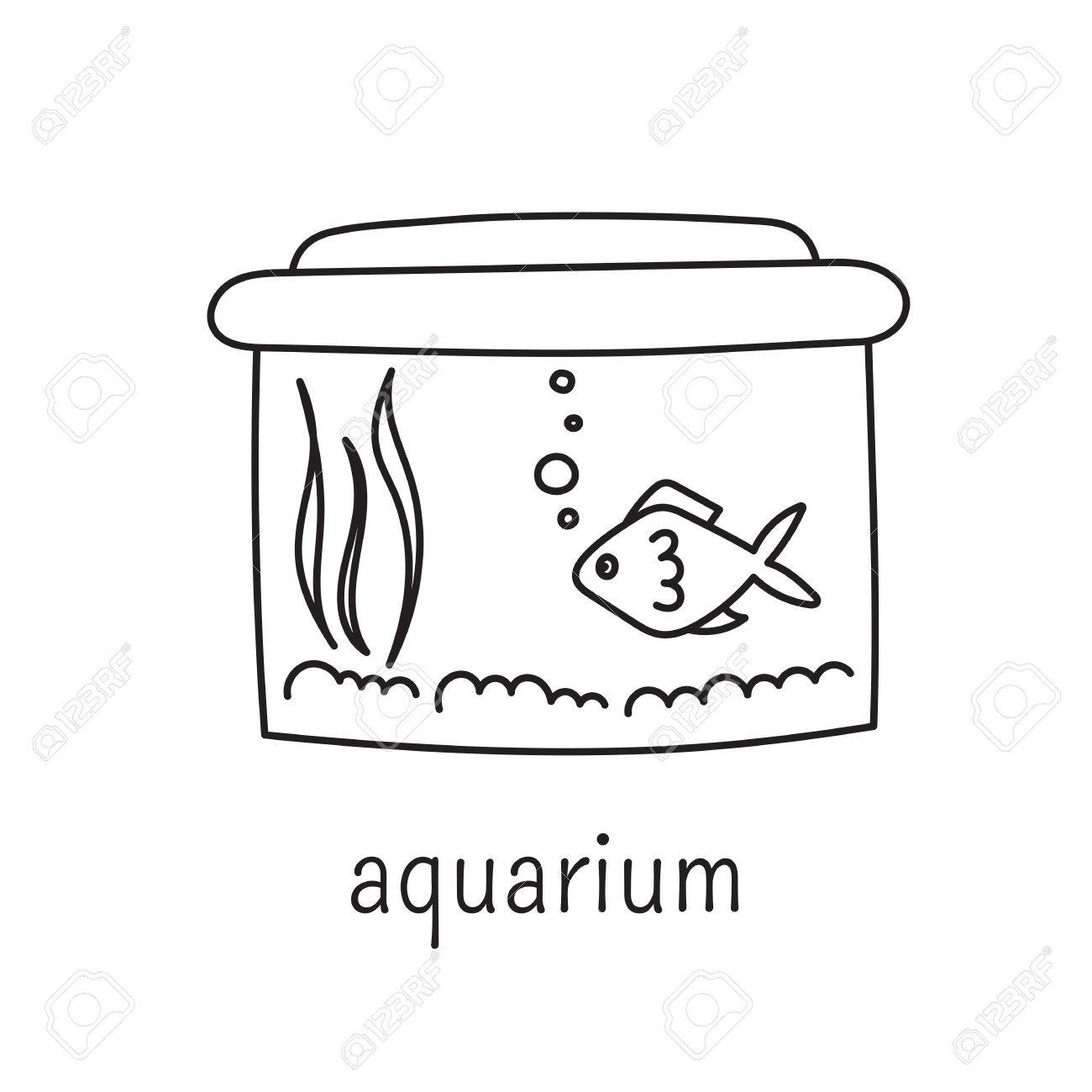 手薄い線アイコン ベクトル テンプレート イラスト 水族館ケア分離記号です 水槽の中の魚します ブラック ホワイトのピクトグラム 簡単なモノラル直線的なモダンなデザイン のイラスト素材 ベクタ Image